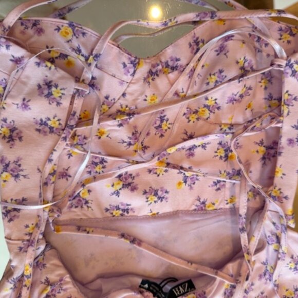 NWT Zara Lilac & Yellow Floral Halter Sundress - Women's Small - Picture 5 of 6